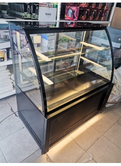 Curved Glass Cake Cabinet Glossy Black